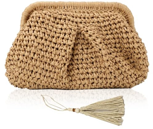 Anmahe Straw Bags for Women, Beach Bags, Summer Straw Shoulder Handbag Hand Woven Tote Bag for Beach Travel Holiday Outdoor Work Shopping