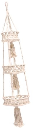 CIMAXIC 3-tier Foldable Macrame Planter Hanger for Indoor Decor Beige Woven Hanging Basket for Flower Pots and Fruits