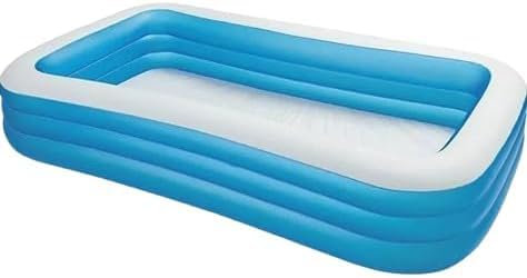 MIXEL Inflatable Family Swimming Pool, Rectangular Shape, Outdoor Graden Fun, 3 Ring Structure, Portable & Lightweight, Safe & Durable, Easy To Use, Blue Colour