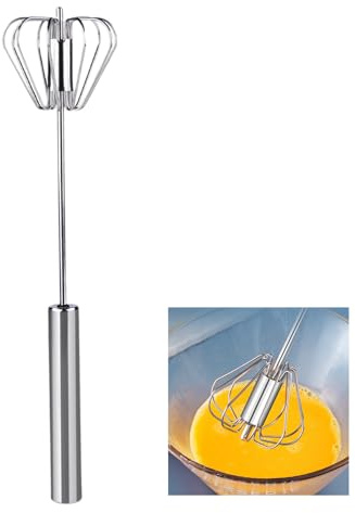 Semi-Automatic Egg Whisk and Milk Frother - Premium Stainless Steel Hand Push Blender with Ergonomic Grip, Multi-Purpose Kitchen Tool for Whisking, Beating, Stirring, Cooking, Baking, Frothing
