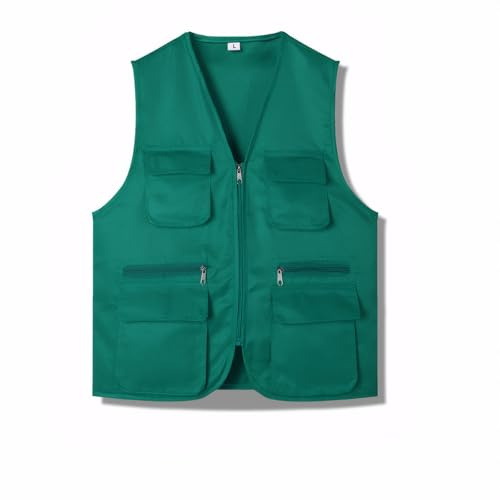 Cicilin Volunteer Chaleco Multifuncional Sin Mangas para Hombre y Mujer, Chaleco de Trabajo Respirable con Múltiples Bolsillos, Chaqueta Utilitaria para Voluntarios, Polivalente y Ligero, verde, XL