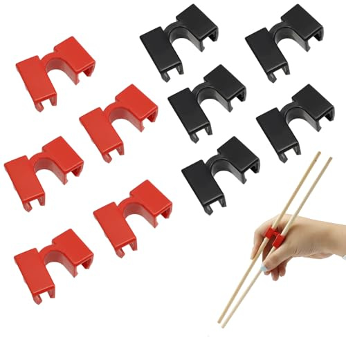 Zoyiancy Ayudantes reutilizables para palillos, 10 pares de bisagras de entrenamiento chino reemplazables para adultos, principiantes, entrenadores o estudiantes (negro, rojo)