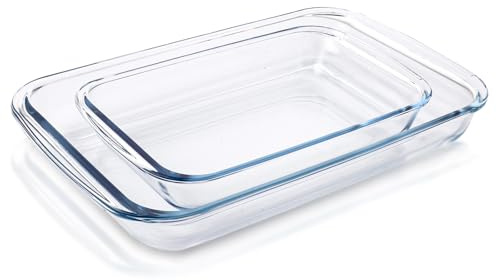 WOPPLXY 2 Pièces Plat Pyrex, 1,6L + 3L Plat a Gratin Transparent, Plat Four Rectangulaire en Verre pour Lasagnes et Gâteaux