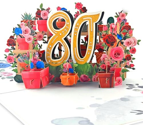 Geburtstagskarte 80 jahre, 3D Pop Up Karte 80 Geburtstag | 80. 3D Geburtstag Grußkarte, Blume Pop Up Geburtstagskarte 80. Geburtstag Geschenk zum 80 Geburtsta Mutter Frau Oma Freund