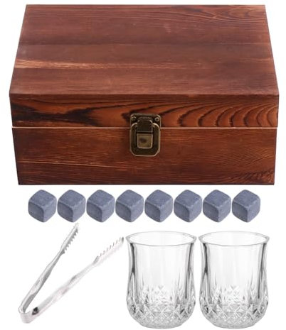 Healifty Whiskey Ice Cube Stones Set Marble Whisky Rocks for Drinks Reusable Cooling Stones with Wooden Box for Whiskey Lovers