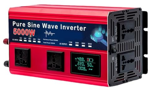 HYZHANHONG 60V to 220V,Onduleurs sinusoïdaux purs 12 V à 110 V, 2 000 W, 12 V-72 V CC à CA 110 V-220 V, Puissance de crête 5 000 W, avec 4 Prises, borniers à Affichage LED pour Camping-Cars