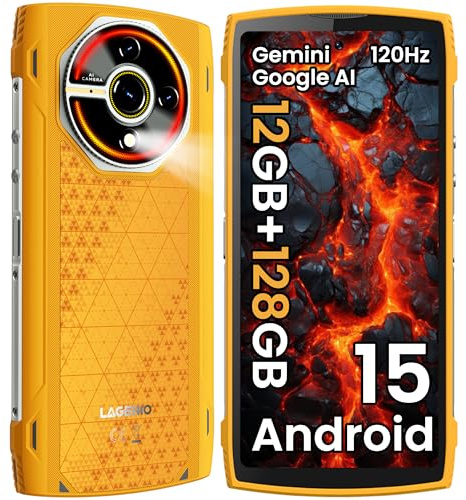 LAGENIO Panther 2 Telephone Portable Incassable Android 15, 12GO+128GO/1To TF, 6.7 HD+ 120Hz Téléphone de Chantier, Octa-Core, 16MP+8MP, 5150 mAh, 4G Dual SIM Face ID/Fingerprint/GPS/OTG/NFC, Dune