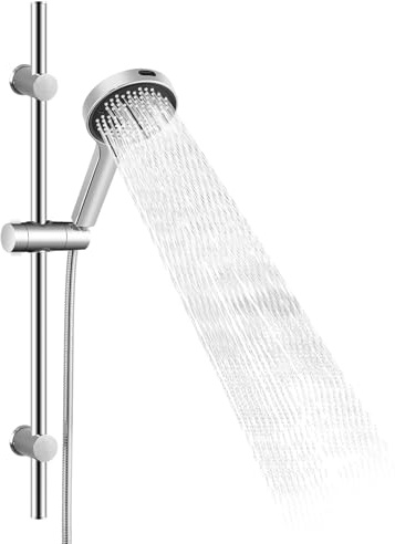 Barre de douche avec douchette de 70 cm, pommeau de douche avec 6 types de jet et tuyau de 2 m, kit de douche avec support, kit complet de douche avec tuyau et support de pommeau de douche