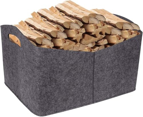 Holzkorb für Kaminholz, Faltbar Kaminholzkorb Holzkorb,Extra Dicker Brennholzkorb Feuerholzkorb Kaminholztasche Filzkorb Holz Aufbewahrung Filztasche für kaminholz Einkauf Holz Zeitung Kleidung (XL)