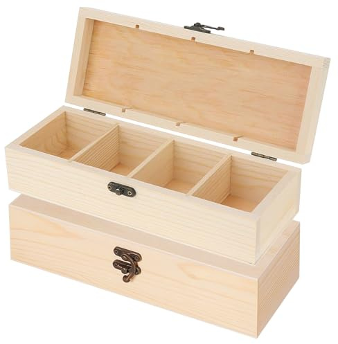 Sporgo Scatola per schede in legno: 2 pezzi, formato A8, in legno, con coperchio, per ufficio, scuola e casa, 29 x 10 x 7,5 cm, colore legno