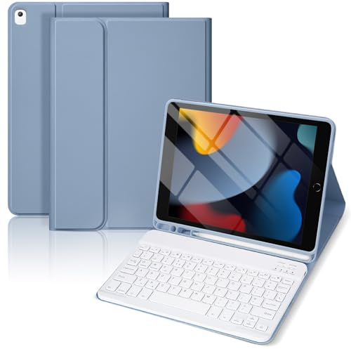 Funda con teclado para iPad de 9ª generación 2021/8ª generación 2020/7ª generación 2019 de 10.2 pulgadas, funda con teclado inalámbrico desmontable para iPad de 10.2 pulgadas, teclado iPad de 9ª/8ª