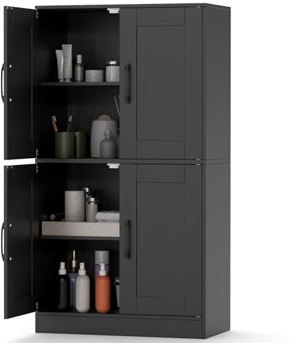 KOMFOTTEU Buffet avec 2 Armoires à Portes, Meuble Bas de Cuisine, 4 Niveaux, Armoire de Rangement, Kit Anti-basculement, pour Salon, Salle à Manger, Chambre, Entrée, 60 x 30 x 110 cm (Noir)