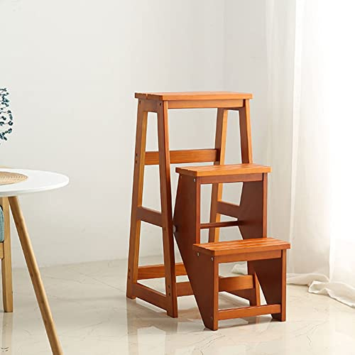 Taburete plegable de madera portátil de 3 escalones, silla versátil para biblioteca del hogar, banco de zapatos, estante para flores, escalera plegable y taburete para escalar fácilmente