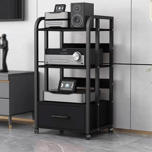Audio Rack HiFi Regal, 2/3/4-stufiges Plattenspieler Regal, Phonoschrank, Medienschrank Aus Holz Mit Schublade, AV-Ständer for Heimbüro Usw(Nero,100cm/39.4inA)