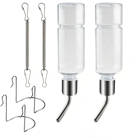 2 Pack Non-Drip 180ml Water Bottles for Rabbits, Guinea Pigs and Small Pets | transparent plastic bottles with stainless steel drinking tubes, for rabbits guinea pigs chinchillas puppies and kittens