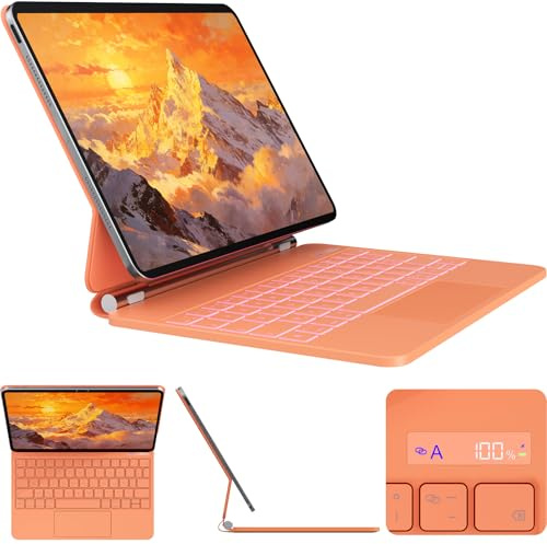 CSZZACME - Funda con teclado para iPad A16, 2025 y iPad de 10.ª generación (10.9 2022) con Trackpad Multitarea, Retroiluminación, Teclas de acceso directo, fijación magnética, naranja