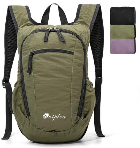 Outplea Small Foldable Hiking Backpack for Women Men, 15L Ultralight Collapsible Daypack for Traveling Outdoor Daily, Green