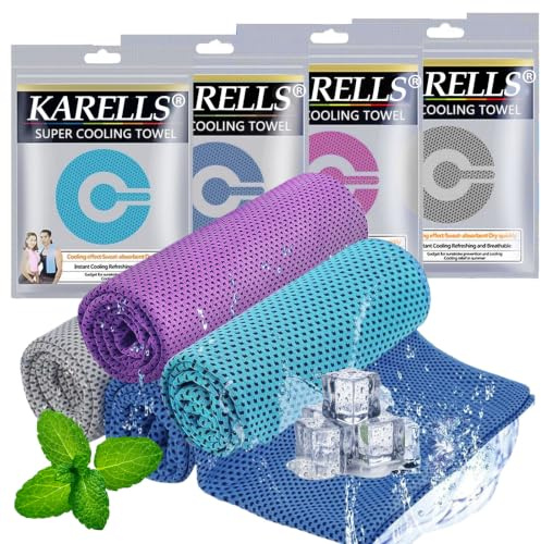 KARELLS 4 piezas de toallas de enfriamiento (100 x 30 cm), toalla refrescante de secado rápido, toalla de fitness, toalla deportiva, para golf, yoga, enfriamiento para el cuello y