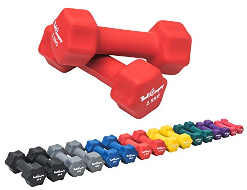 Bad Company Neopren Hanteln 2 x 2,5 kg rot - Kleine Hantel gummiert für Fitness Gymnastik Aerobic Zuhause - Home Gym Kurzhanteln für Frauen Männer - Dumbbells 2,5kg