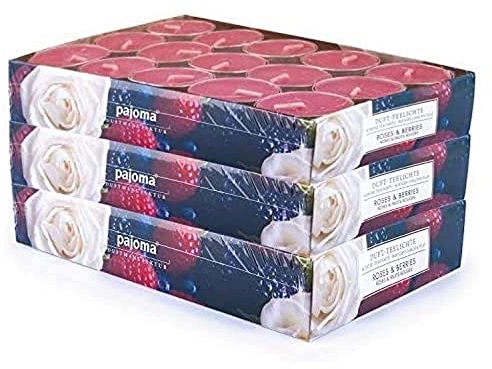 pajoma® Teelichte 3er Pack, Roses & Berries | 90 Duft-Teelichte in Aluminiumhülle, Brenndauer ca. 4 Stunden - Höhe 1,5 cm ø 3,5 cm | Premium Qualität | Gastronomie, Outdoor, Windgläser, Hochzeit