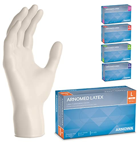 ARNOMED 100x Guanti lattice monouso L Bianco, Guanti monouso senza polvere, Guanti usa e getta resistente, Per meccanico, pulizia casa, alimenti e tattoo XS, S, M, L, XL