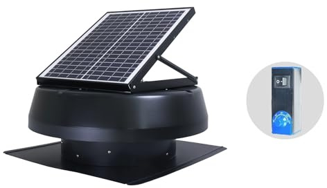 iLIVING HYBRID Ready Smart Thermostat Solar Roof Attic Exhaust Fan, 14, 40-Watt, 1150 CFM, Cools up to 2900 Sq.Ft. Coverage Area, Black