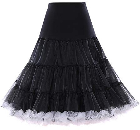 Boolavard 1950 26 Zoll Rockabilly Petticoat, Retro, Vintage, Tutu, Swing, Farben: Rot, Schwarz, Weiß, Blau, Rosa, Schwarz mit weißem Besatz, S-M