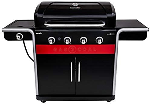 Char-Broil Gasgrill, Kohlegrill Gas2Coal 440 Hybridgrill 4 Brenner mit Seitenbrenner, Unterschrank - Ideal für draußen, Garten, Terrasse