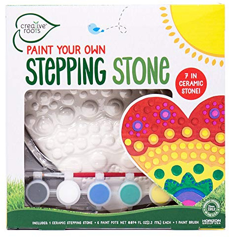 Creative Roots Mosaic Heart Stepping Stone, Includes 7-Inch Ceramic Stepping Stone & 6 Vibrant Paints, Mosaic Stepping Stone Kit, Paint Your Own, DIY Stepping Stone Kit for Kids Ages 8+