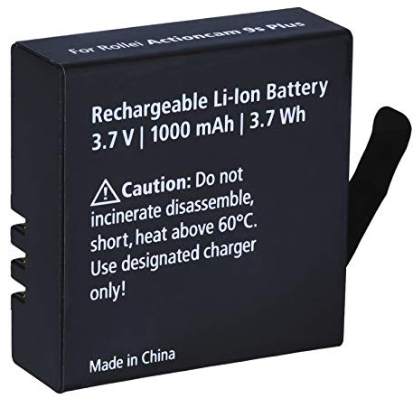 Rollei Batterie supplémentaire Actioncam 8s 9s Plus, batterie de rechange d'une capacité de 1000 mAh, lithium-ion, noire
