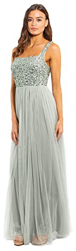 Maya Deluxe Women's Maya Green Lily Strappy Delicate Sequin Maxi Dress Bridesmaid, 36 EU
