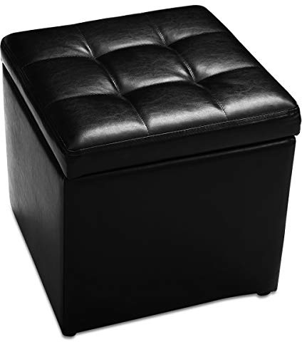 GIANTEX Pouf Cubo Poggiapiedi, Sgabello Quadrato Contenitore, Ottomana con Coperchio, con Vano Portaoggetti, Piedini Antiscivolo, Portata di 300 kg, 40 x 40 x 40 cm, Nero/Marrone/Bianco