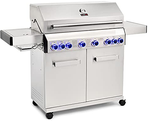 CosmoGrill Platinum Stainless Steel 8 Burner 6+2 Gas Barbecue Grill for Outdoor Cooking, High-Performance Garden Gas BBQ with Large Cooking Area and Built-in Thermometer