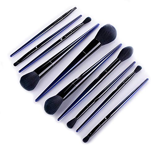 Makeupborstset 10 mörkblå mjuka bioniska fibrer skönhetsverktyg ögonskugga ögonbryn ögonfrans läppborste set bärbar borste (borste)