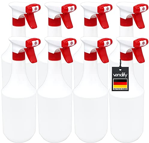 vendify® 8x Sprühflasche 1 Liter / 1000 ml mit Schaum Düse - Leer ohne Label - Premium Qualität - 1l groß nachfüllbar Spray Bottle Fein Zerstäuber für Reinigungsmittel