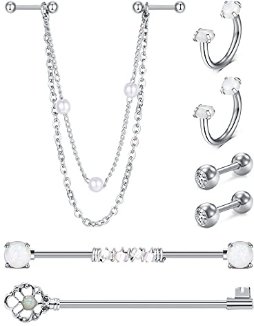 D.Bella 3 Stück Industrial Piercing Edelstahl 1,6 x 38 mm Industrial Barbells Kette Stab Ohrring Knorpel Schmuck Piercing 38 mm