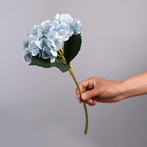 1 branche de fleurs artificielles d'hortensia avec fausses feuilles - Fleurs artificielles en soie pour la maison, le mariage, la décoration florale, bleu