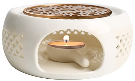 Teapot Warmer Porcelain Tea Light Heater Tea Light Oven Without Electricity Candles Heating Oven with Hollow Carved Design, Suitable for Heating Tea and Coffee