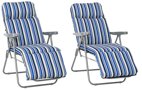 Outsunny 2er-Set Liegestuhl Set mit Kissen klappbar Sonnenliege 5 Stufen Verstellbarer Rückenlehne Gartenliege Gartenmöbel Set Stahl Polyester Blau 60 x 75 x 65-102 cm