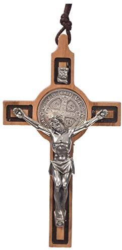 Holyart Kreuz Schmuck-Anhaenger Heilig Benediktus Oliven-Holz