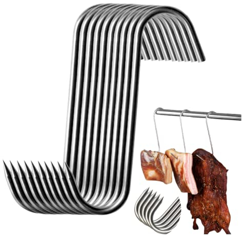 LSLHNMG 10 pezzi ganci a s,15cm gancio,Ganci per carne in acciaio inox gancio,per ganci cucina appendere manzo, pesce, merluzzo, pancetta, barbecue, grill