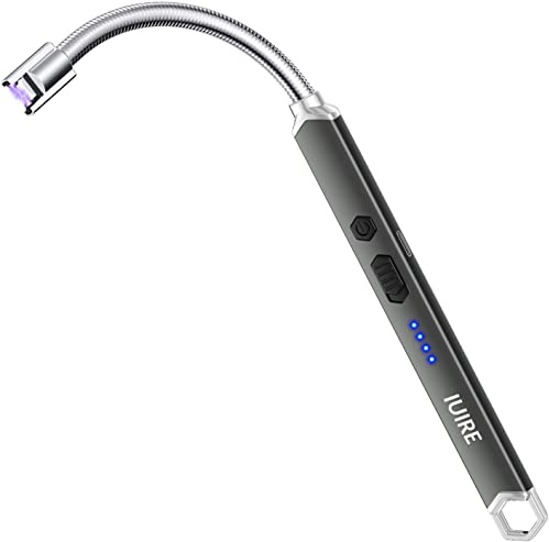 IUIRE Electric Candle Lighter USB C Rechargeable Plasma Arc Lighters with 360° Flexible Neck Windproof for Deep Candles, Gas Stove, Camping Grill & Fireworks (Grey)