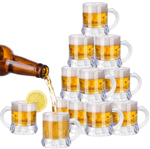 Breroa 24 Pieces Mini Plastic Beer Mugs 1 Ounce Mini Beer Mug Shot Glasses with Handles Clear Reusable Beer Stein Beer Tasting Glasses for Drinking Beer Festival Party Barbecue Wedding