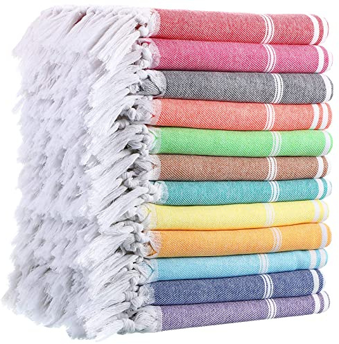 Mixweer 12 Pack Turkish Beach Towels Bulk Set 71x 35 Quick Dry Lightweight Oversized Sand Free Beach Bath Towels for Adult Kids Travel Pool Camping Sauna