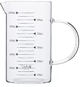NOOFIE Taza medidora con Escala para Uso doméstico Ml Cocina Hornear Leche Medición de Agua Vasos de Vidrio de borosilicato Alto Durable (1000ml)