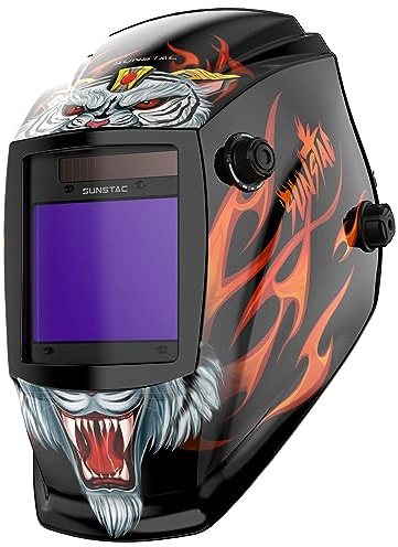 Sunstac Schweißhelm mit großer Sicht, automatische Verdunkelung, echte Farbe, Schweißmaske für Herren, mit 4 Lichtbogen-Sensoren, breiter Schatten, 10,9 x 8,3 cm