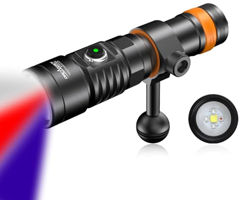 ORCATORCH D710V MK2 2300 Lumens Upgraded Underwater Video Light, White Red Violet Tri-Color, 120-Degree Wide Beam Scuba Flashlight for Dive Photography Fill Light and Fluorescent Night Diving