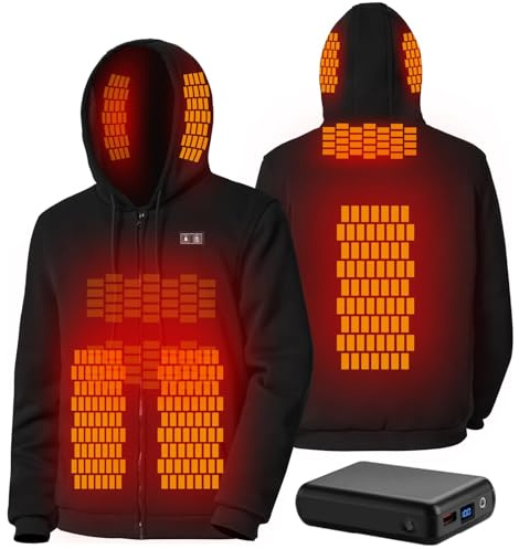 Qdreclod Beheizbarer Hoodie für Herren Damen – Elektrische Heizjacke, 12000mAh Akku, Winterwarm, Beheizte Jacke, Hoody Beheizbar für Outdoor, Camping, Wandern, Jagd, Beheizbarer Pullover mit Kapuze
