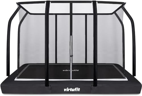 VirtuFit Cama elástica de jardín Inground, Rectangular, para Exteriores, con Red y Escalera, para niños y Adultos, Color Negro, 213 x 305 cm