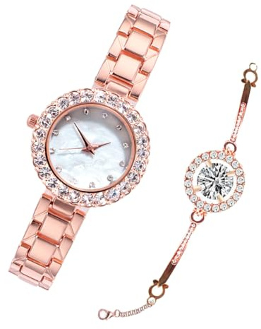 BESTYASH 2 St Kvinnor Kedjeklocka Mamma Alla Hjärtans Present Rhinestone Klocka Present till Alla Hjärtans Dag Julklappar Analog Armbandsklocka Present till Jul Bevakt Stålbälte Fröken
